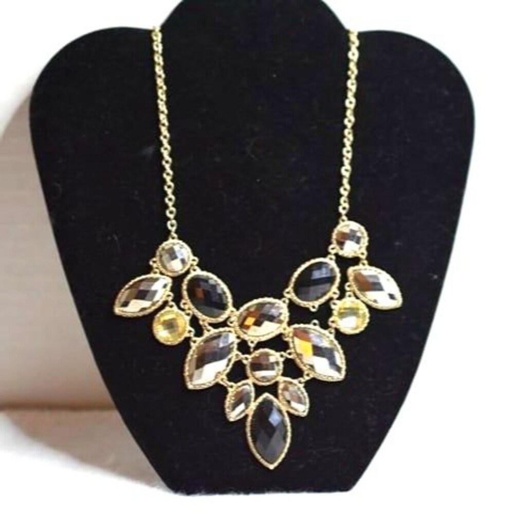 All That Glitters Statement Boho Chunky Black Amber Cut Crystal 18" Necklace